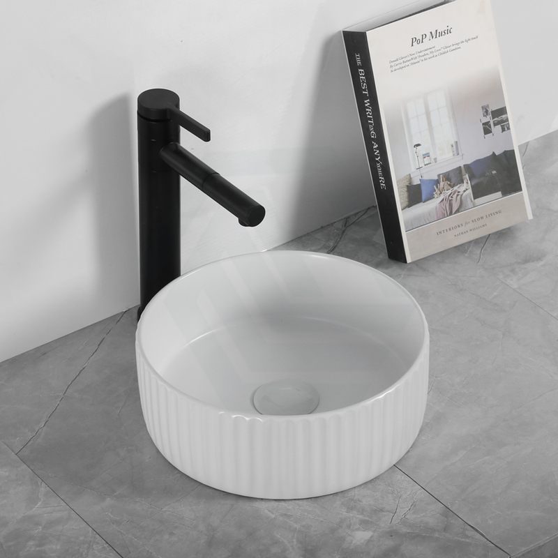 300X300X110Mm Round Above Counter Ceramic Basin Matt White Basins