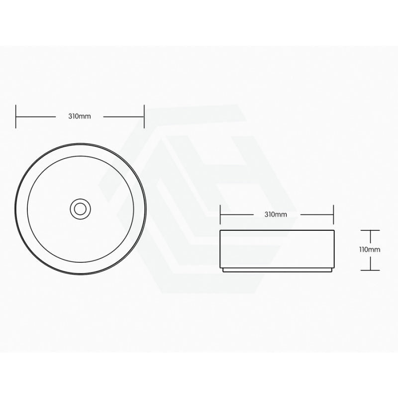 310X310X110Mm Above Counter Ceramic Basin Gloss White Round Shape For Bathroom