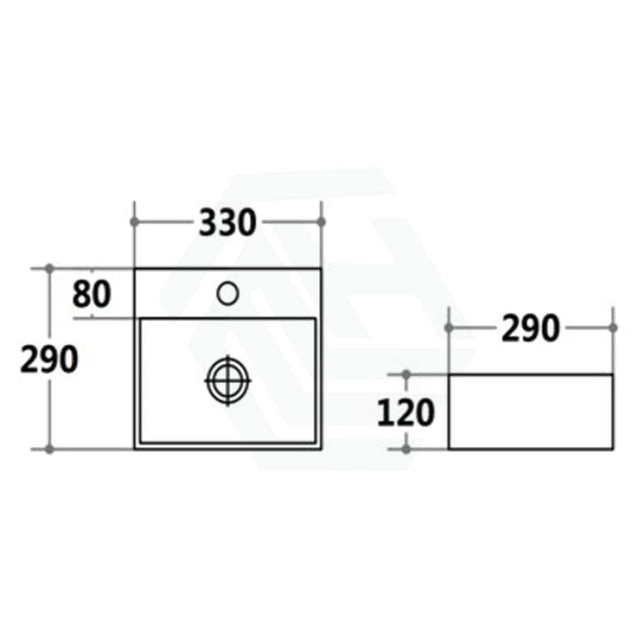 330X290X120Mm Gloss White Rectangle Above Counter Wall Hung Ceramic Basin With Tap Hole Included For