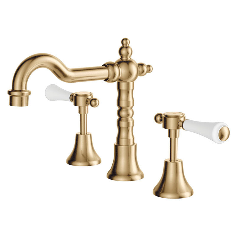 G#2(Gold) Fienza Lillian Lever Basin Set Urban Brass With Ceramic White Handle Bath/Basin Tap Sets