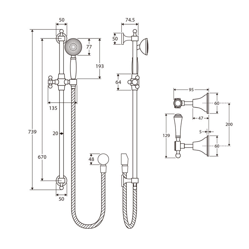 Fienza Lillian Lever Rail Shower Set Chrome With Ceramic White Handle Sets