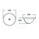 340X340X190Mm Gloss White Round Undermount Ceramic Basin With Overflow For Bathroom And Vanity