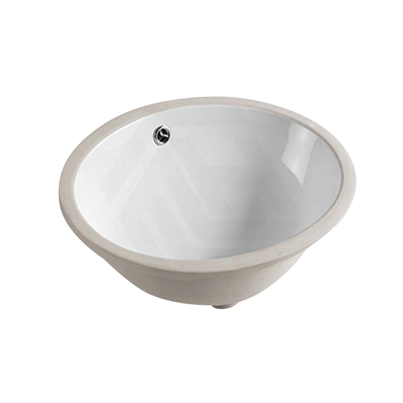 340X340X190Mm Gloss White Round Undermount Ceramic Basin With Overflow For Bathroom And Vanity