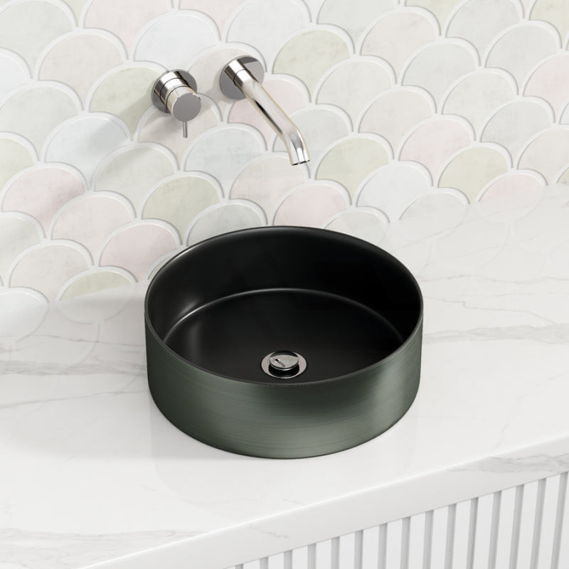 346X346X114Mm Round Matt Black & Green Above Counter Ceramic Basin Other Colour Basins