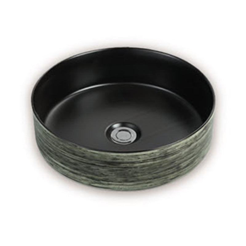 Round Above Counter Ceramic Basin Matt Black Green