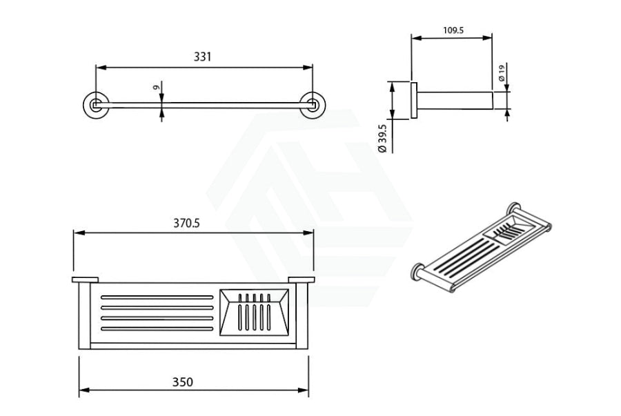 350Mm Metlam Lachlan Combined Shelf & Soap Dish Bright Chrome Back To Wall Bathroom Shelves