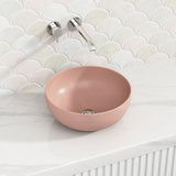 350X350X140Mm Matt Pink Round Above Counter Ceramic Basin With No Overflow For Bathroom And Vanity