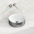 352X352X112Mm Round Gloss White & Silver Above Counter Ceramic Basin Basins