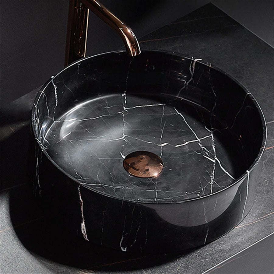 Above Counter Ceramic Basin Round Matt Black Marble