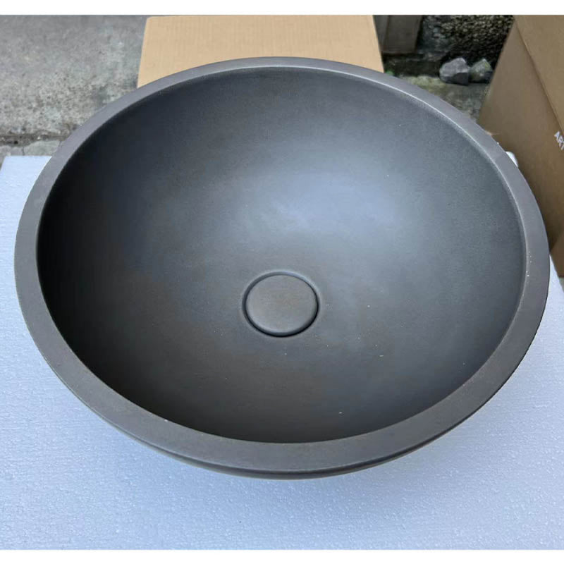 360Mm Round Matte Grey Above Counter Concrete Basin Waste Included Basins