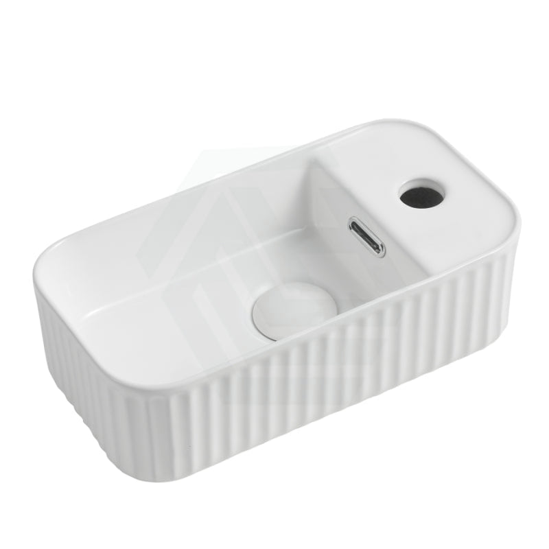 360X195X120Mm Fluted Rectangle Gloss White Above Counter Basin Ceramic With Tap Hole Basins