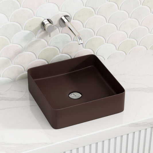 360X360X110Mm Square Cappucino Above Counter Top Ceramic Basin Wash Basins