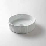 360X360X115Mm Round Bellevue Fluted Above Counter Ceramic Basin Gloss White Basins