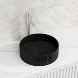 360X360X115Mm Round Bellevue Fluted Above Counter Ceramic Basin Matt Black Basins