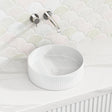 360X360X115Mm Round Bellevue Fluted Above Counter Ceramic Basin Matt White Basins