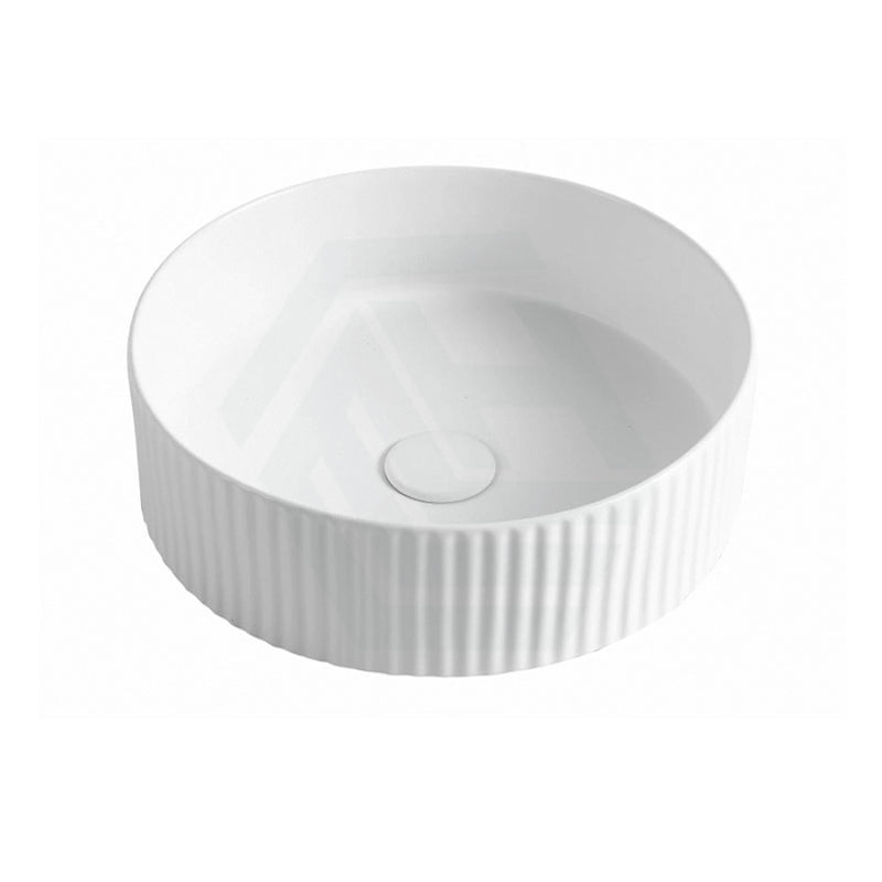 360X360X115Mm Round Bellevue Fluted Above Counter Ceramic Basin Matt White Basins