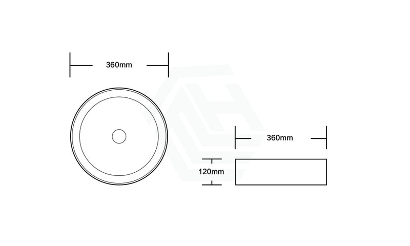 360X360X120Mm Above Counter Basin Gloss White Bathroom Round Ceramic Wash Diagonal Pattern