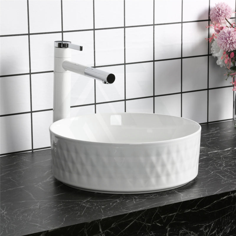 Round Above Counter Basin Lattice Ceramic Gloss White