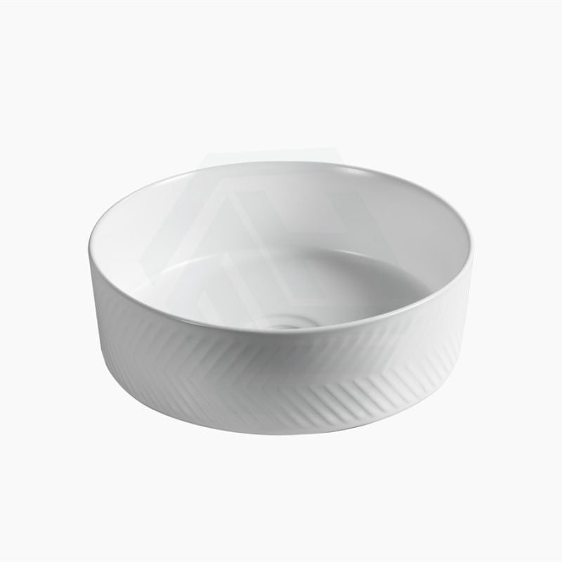 360X360X120Mm Above Counter Basin Matt White Diagonal Pattern Bathroom Round Ceramic Wash Basins