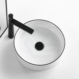 Ceramic Basin Above Counter Round Gloss White Black Edge