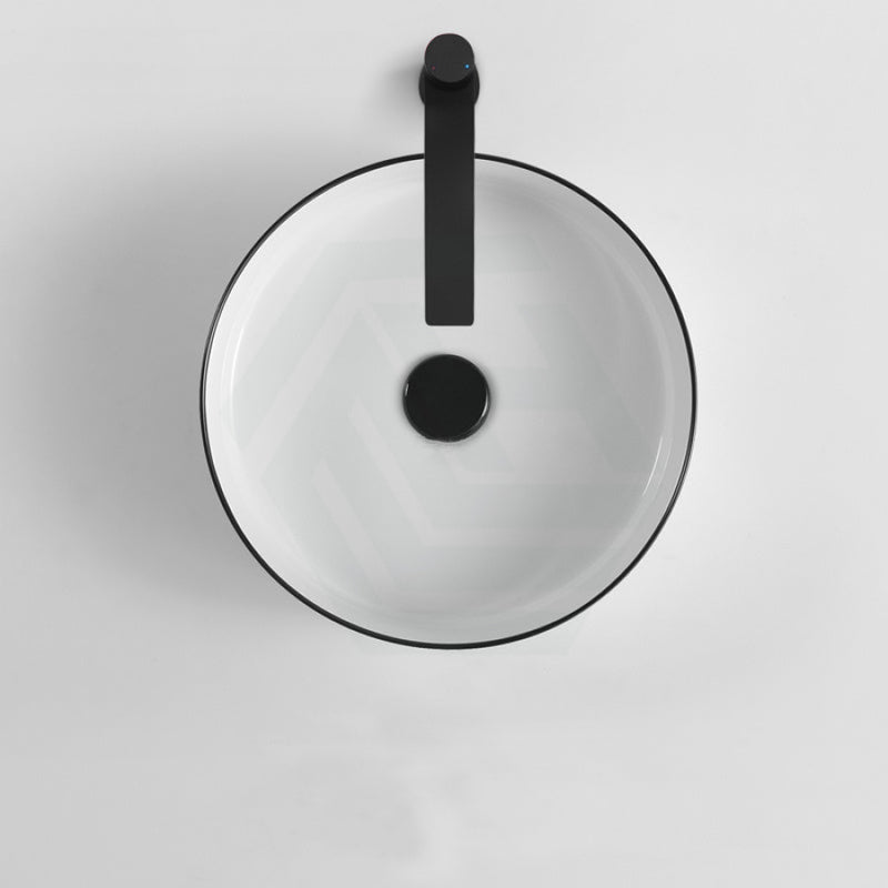 360Mm Above Counter Ceramic Basin Gloss White With Black Rim Round For Bathroom