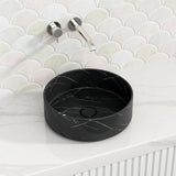 360X360X120Mm Ceramic Basin Above Counter Round Carrara Marble Matt Black Basins