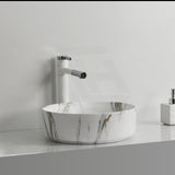 360X360X120Mm Ceramic Basin Above Counter Round Carrara Marble Matt White Black Basins