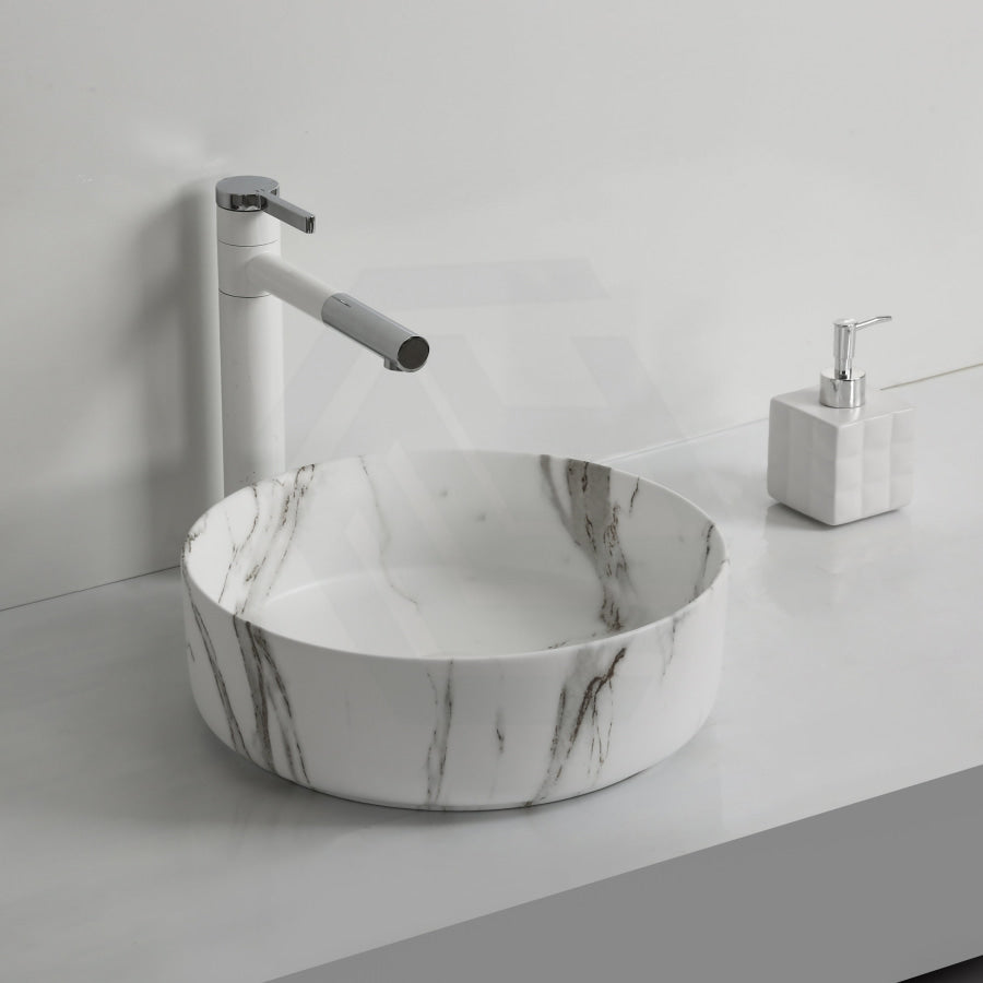 360X360X120Mm Ceramic Basin Above Counter Round Carrara Marble Matt White Black Basins