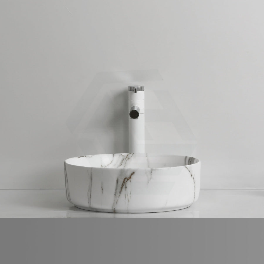 360X360X120Mm Ceramic Basin Above Counter Round Carrara Marble Matt White Black Basins