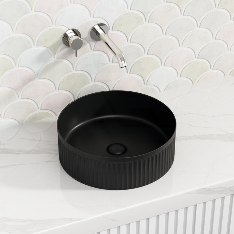 360X360X120Mm Round Above Counter Ceramic Basin Matt Black Basins