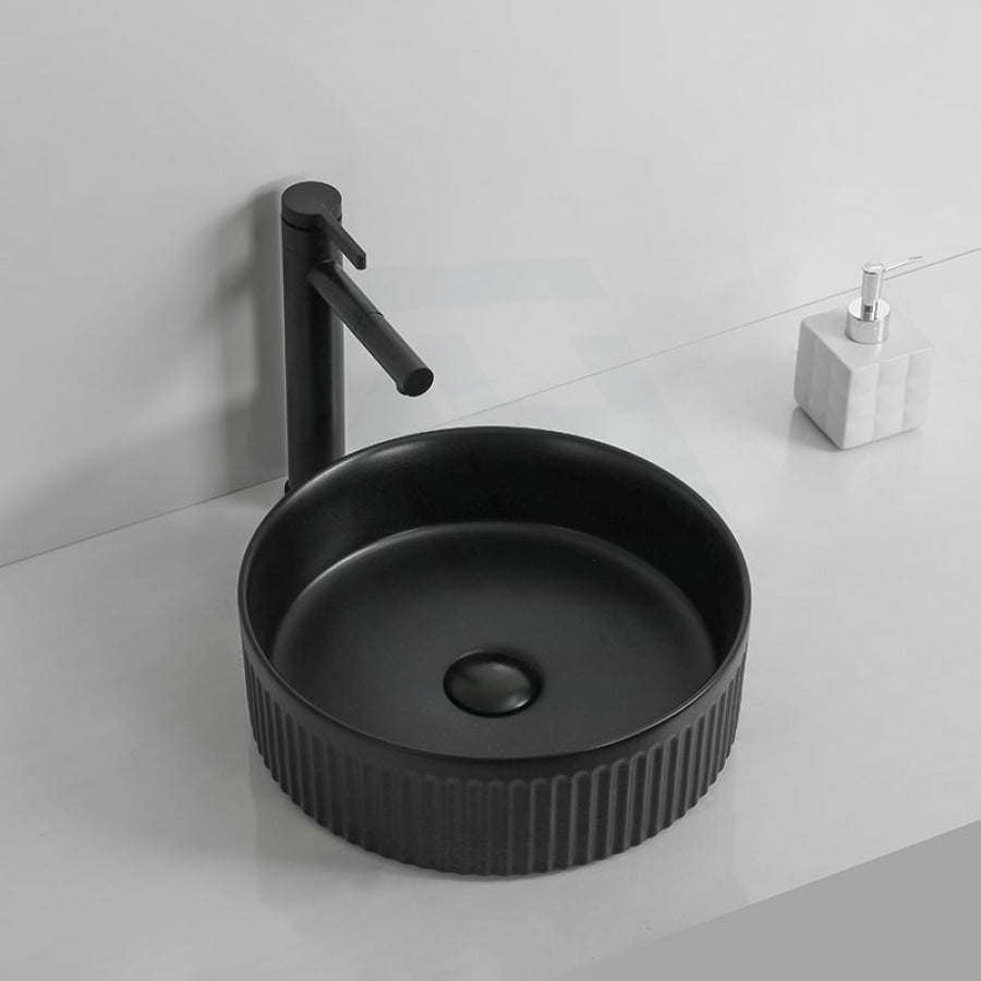 360x360x160mm Round Above Counter Ceramic Basin Matt Black