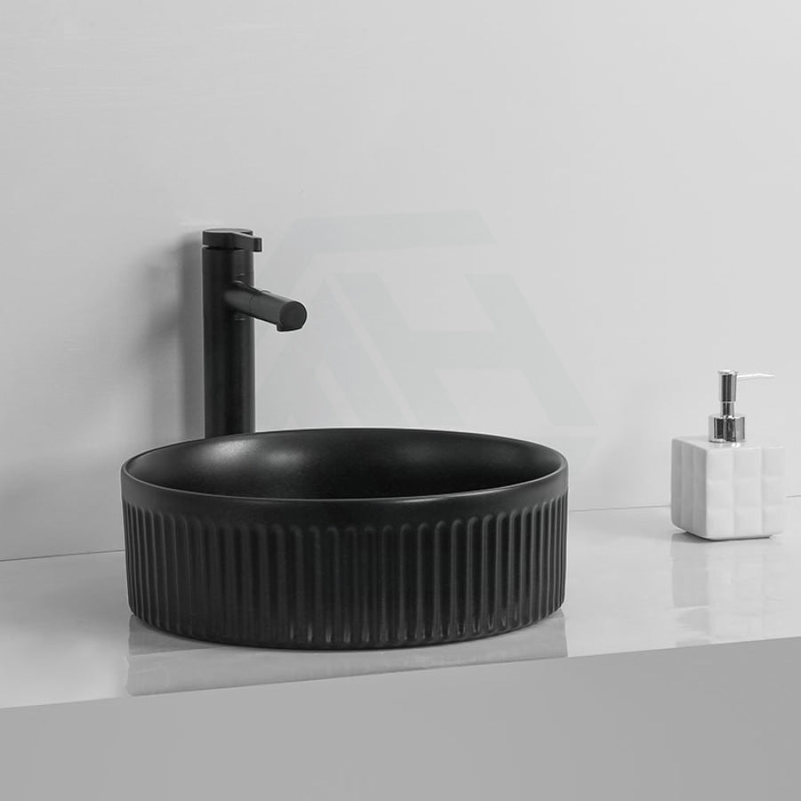 360x360x160mm Round Above Counter Ceramic Basin Matt Black