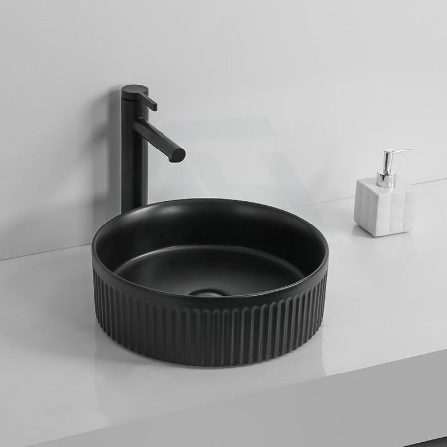 360x360x160mm Round Above Counter Ceramic Basin Matt Black