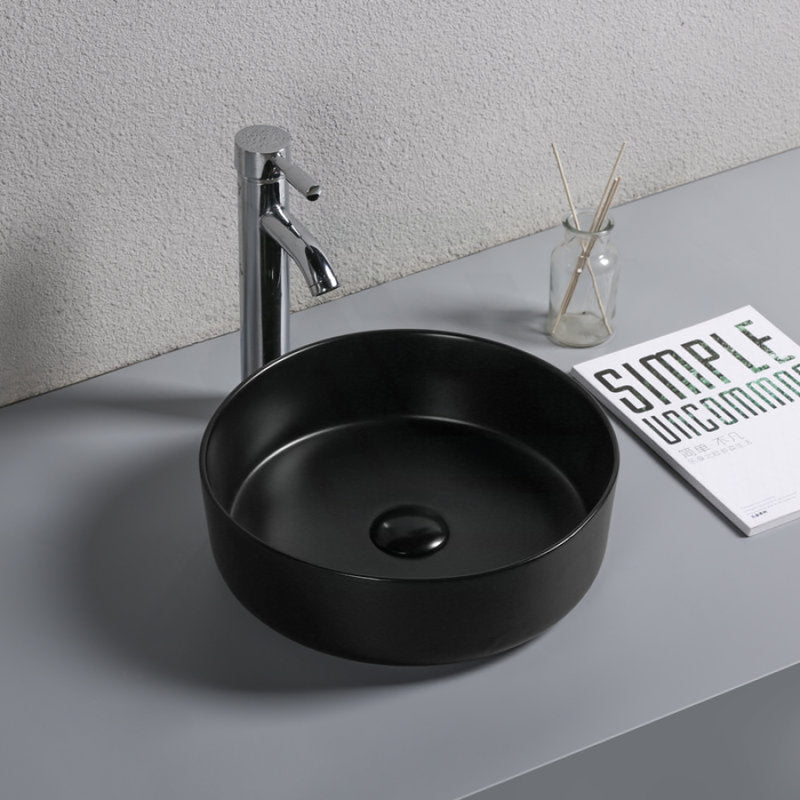 Above Counter Bathroom Basin Round Ceramic Matt Black