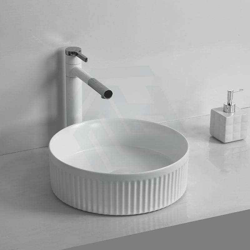 360x360x160mm Round Above Counter Ceramic Basin Matt White