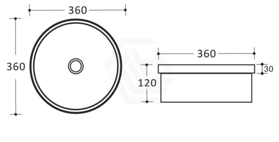 360X360X120Mm Round Matt White Semi Recessed Ceramic Basin Semi-Recessed Basins