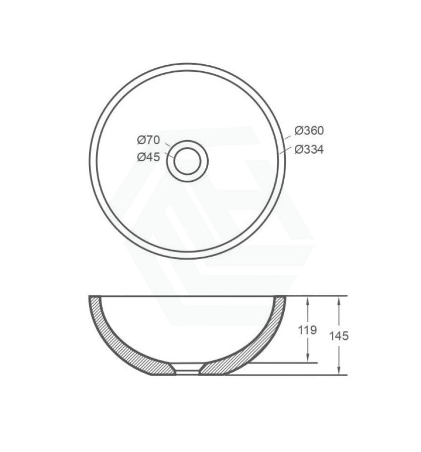 360X360X145Mm Round Above Counter Concrete Basin French Grey Pop Up Waste Included Basins