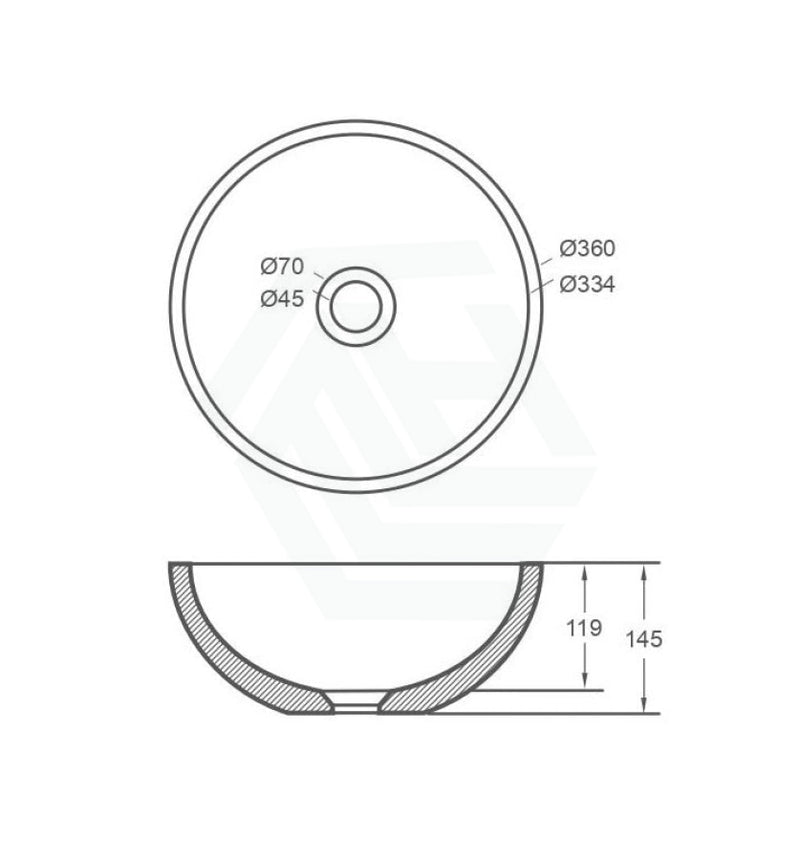 360X360X145Mm Round Above Counter Concrete Basin Grey Mist Pop Up Waste Included Basins