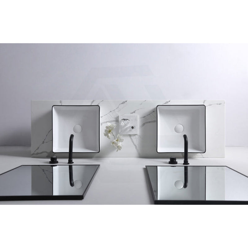 365X365X110Mm Aulic Dove Square Gloss White With Black Edge Above Counter Wash Basin Ceramic Basins