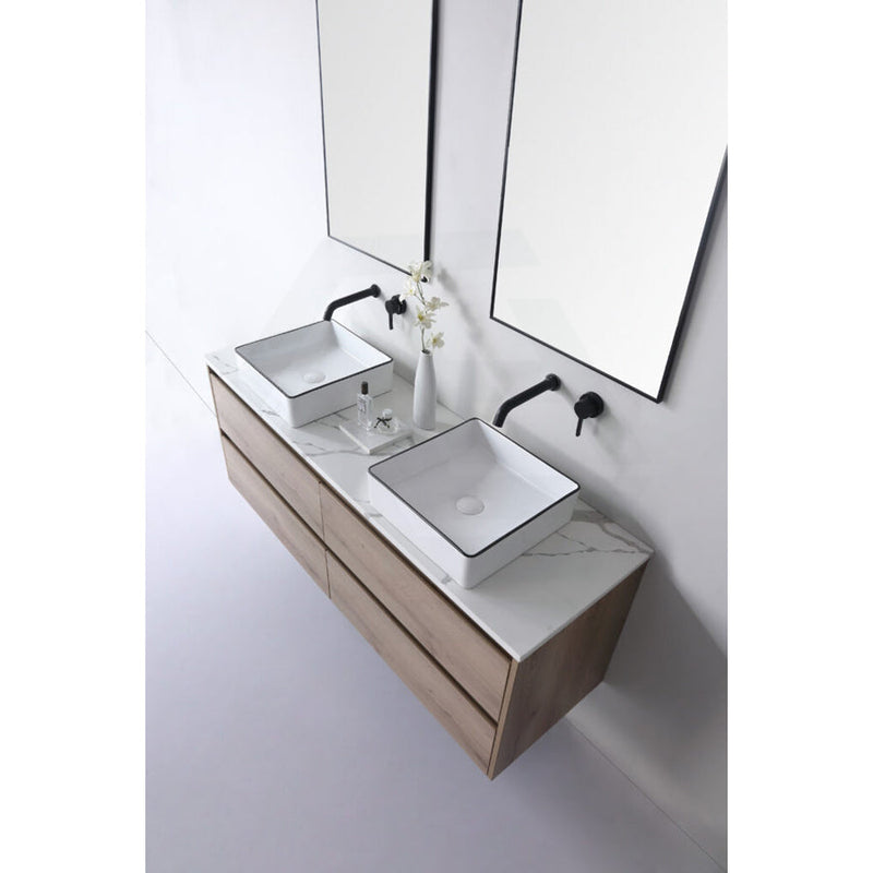 365X365X110Mm Aulic Dove Square Gloss White With Black Edge Above Counter Wash Basin Ceramic Basins