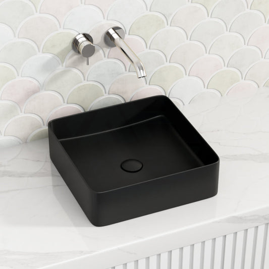 370X370X130Mm Square Matt Black Above Counter Top Ceramic Basin Basins