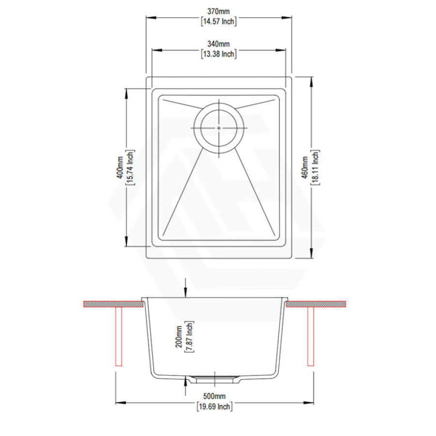 370X460X200Mm Carysil Black Single Bowl Granite Kitchen/laundry Sink Top/under Mount Kitchen