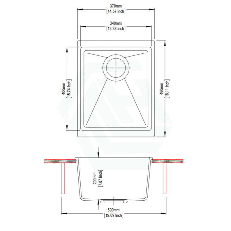 370X460X200Mm Carysil Black Single Bowl Granite Kitchen/laundry Sink Top/under Mount Kitchen