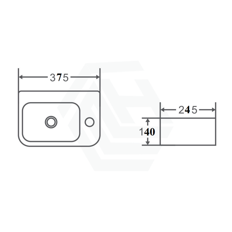 375X255X125Mm Mini Rectangle Gloss White Wall Hung Ceramic Basin Left Or Right Tap Hole Available