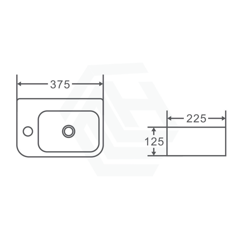 375X255X125Mm Mini Rectangle Gloss White Wall Hung Ceramic Basin Left Or Right Tap Hole Available