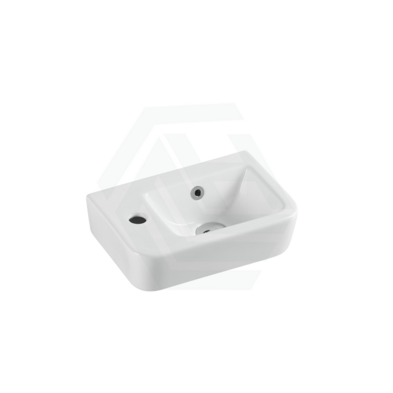 375X255X125Mm Mini Rectangle Gloss White Wall Hung Ceramic Basin Left Or Right Tap Hole Available