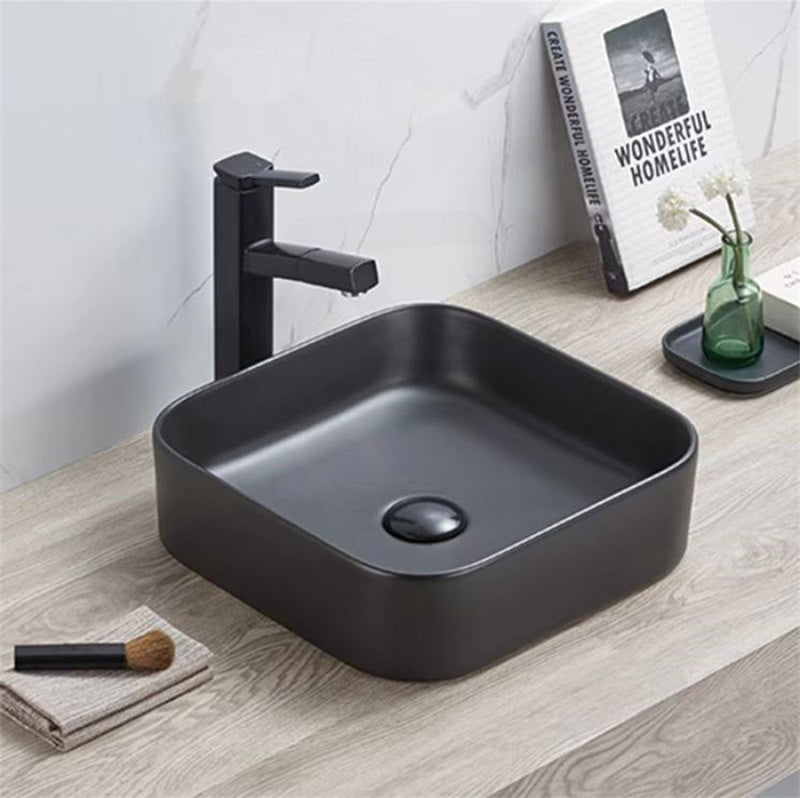 375X375X110Mm Bathroom Square Above Counter Matt Black Ceramic Basin Ultra Slim Basins