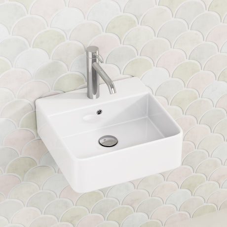 375X375X130Mm Above Counter/Wall-Hung Square White Ceramic Basin One Tap Hole Wall Hung Basins