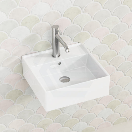 375X375X130Mm Above Counter/Wall-Hung Square White Ceramic Basin One Tap Hole Wall Hung Basins