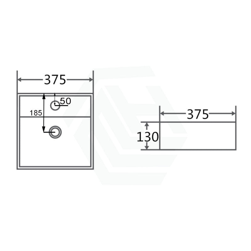 375X375X130Mm Above Counter/wall-Hung Square White Ceramic Basin One Tap Hole